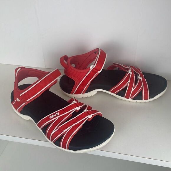 Teva Tirra Women's Strappy Water Sandal Red White Navy 6 - Picture 1 of 8